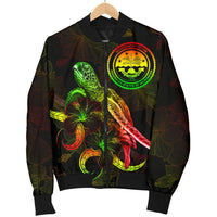 Federated States of Micronesia Polynesian Men's Bomber Jacket - Turtle With Blooming Hibiscus Reggae - Polynesian Pride