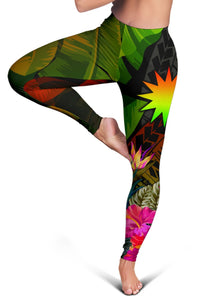 Nauru Polynesian Women's Leggings - Hibiscus and Banana Leaves - Polynesian Pride