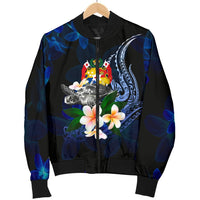 Tonga Polynesian Men's Bomber Jacket - Turtle With Plumeria Flowers - Polynesian Pride