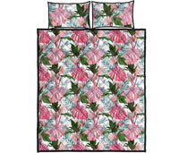 Hawaii Quilt Bed Set Pink Monstera And Green Tropical Leaves White AH - Polynesian Pride
