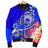 Samoa Men's Bomber Jacket - Turtle Plumeria (Blue) - Polynesian Pride