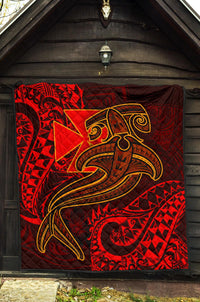 Polynesian Wallis and Futuna Premium Quilt - Red Shark Polynesian Tattoo - Polynesian Pride
