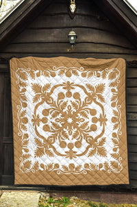 Hawaii Premium Quilt Royal Pattern - Gold And White - Polynesian Pride