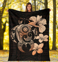 Hibiscus Plumeria Mix Polynesian Orange Turtle Premium Blanket - Polynesian Pride