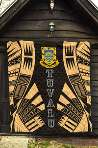 Tuvalu Premium Quilt - Tuvalu Coat Of Arms Polynesian Gold Tattoo - Polynesian Pride
