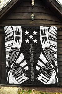 Gambier Islands Premium Quilt - Gambier Islands Flag Polynesian White Tattoo (Black) - Polynesian Pride