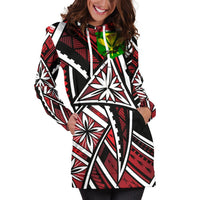 Hawaii Women's Hoodie Dress - Tribal Flower Special Pattern Red Color - Polynesian Pride