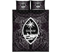 Guam Polynesian Quilt Bed Set - White Hibiscus Coat Of Arms - Polynesian Pride