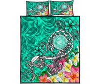 American Samoa Polynesian Quilt Bed Set - Turtle Plumeria (Turquoise) - Polynesian Pride