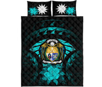 Nauru Polynesian Quilt Bed Set Hibiscus Turquoise - Polynesian Pride