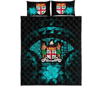 Fiji Polynesian Quilt Bed Set Hibiscus Turquoise - Polynesian Pride