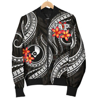 Yap Micronesian Men Bomber Jacket - Black Plumeria Black - Polynesian Pride