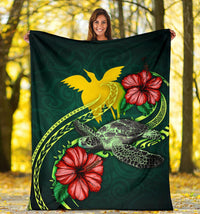Papua New Guinea Polynesian Premium Blanket - Green Turtle Hibiscus - Polynesian Pride