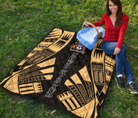 Norfolk Island Premium Quilt - Norfolk Island Coat Of Arms Polynesian Gold Tattoo - Polynesian Pride