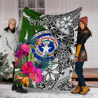 Northern Mariana Islands Premium Blanket White - Turtle Plumeria Banana Leaf White - Polynesian Pride