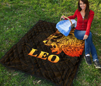 Sun In Leo Zodiac Premium Quilt Polynesian Tattoo Simple - Orange Black - Polynesian Pride