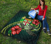 Fiji Polynesian Premium Quilt - Green Turtle Hibiscus - Polynesian Pride