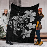 Hibiscus Plumeria Mix Polynesian Gray Turtle Premium Blanket - Polynesian Pride