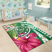 Hawaii Polynesian Turtle Tropical Hibiscus Plumeria Rug - Green - Polynesian Pride