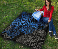 Guam Polynesian Premium Quilt - Blue Turtle Flowing - Polynesian Pride
