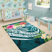 Kosrae Polynesian Area Rug - Summer Plumeria (Turquoise) - Polynesian Pride