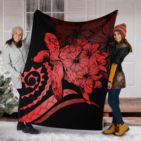 Hawaii Turtle Hibiscus Polynesian Vintage Premium Blanket - Red - Polynesian Pride