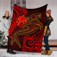 Papua New Guinea Premium Blanket - Red Shark Polynesian Tattoo - Polynesian Pride
