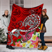Polynesian Premium Blanket - Turtle Plumeria Red Color - Polynesian Pride