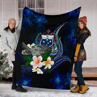 Samoa Polynesian Premium Blanket - Turtle With Plumeria Flowers - Polynesian Pride