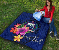 Samoa Polynesian Custom Personalised Premium Quilt - Floral With Seal Blue - Polynesian Pride