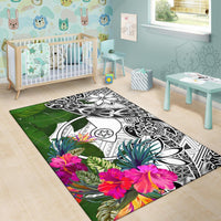 Yap Area Rug White - Turtle Plumeria Banana Leaf - Polynesian Pride