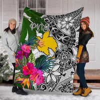 Papua New Guinea Premium Blanket White - Turtle Plumeria Banana Leaf White - Polynesian Pride