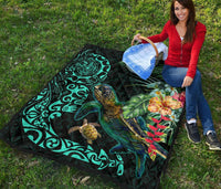 Tiki Polynesian Premium Quilt Turtle Hibiscus - Polynesian Pride