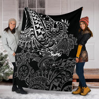 Tahiti Polynesian Premium Blanket - White Turtle Hibiscus Flowing - Polynesian Pride