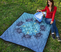 Hawaii Turtle Hibiscus Blue Premium Quilt - Polynesian Pride