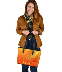 Sun In Leo Zodiac Small Leather Tote Polynesian Tattoo Simple - Orange - Polynesian Pride