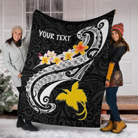 Papua New Guinea Custom Personalised Premium Blanket - PNG Seal Polynesian Patterns Plumeria (Black) - Polynesian Pride