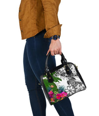 Nauru Shoulder Handbag White - Turtle Plumeria Banana Leaf - Polynesian Pride