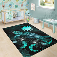 Nauru Polynesian Area Rugs - Turtle With Blooming Hibiscus Turquoise - Polynesian Pride