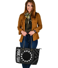 Cook Island Personalised Large Leather Tote Bag - Seal With Polynesian Tattoo Style ( Black) - Polynesian Pride