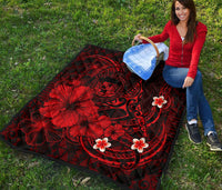 Polynesian Hawaii Premium Quilt - Humpback Whale with Hibiscus (Red) - Polynesian Pride