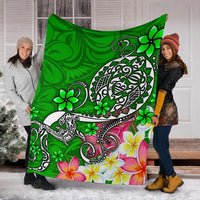 Polynesian Premium Blanket - Turtle Plumeria Green Color - Polynesian Pride
