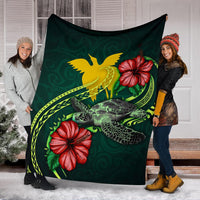 Papua New Guinea Polynesian Premium Blanket - Green Turtle Hibiscus - Polynesian Pride