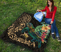 Tiki Polynesian Premium Quilt Turtle Hibiscus - Gold - Polynesian Pride
