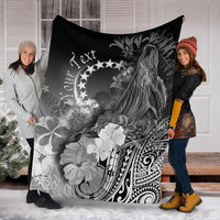 Cook Islands Custom Personalised Premium Blanket - Humpback Whale with Tropical Flowers (White) - Polynesian Pride