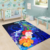 Custom Personalised Chuuk Area Rug - Humpback Whale with Tropical Flowers (Blue) - Polynesian Pride