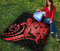 Hawaii Turtle Hibiscus Polynesian Vintage Premium Quilt - Blue - Polynesian Pride