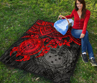 Samoa Polynesian Premium Quilt - Samoa Coat Of Arms & Red Turtle Hibiscus - Polynesian Pride