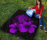 Hawaii Hibiscus Premium Quilt - Turtle Map - Purple - Polynesian Pride