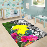 Palau Area Rug White - Turtle Plumeria Banana Leaf - Polynesian Pride